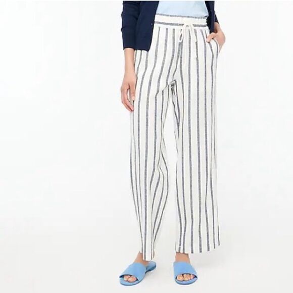 J.Crew Linen Blend Striped Drawstring Waist Wide Leg Cropped Pant | SZ S - Picture 3 of 14